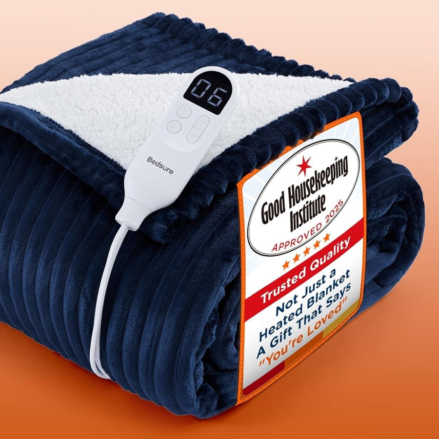 Electric Heated Throw Blanket Ribbed Flannel 6 Heat Settings 130x160cm - Kwikley