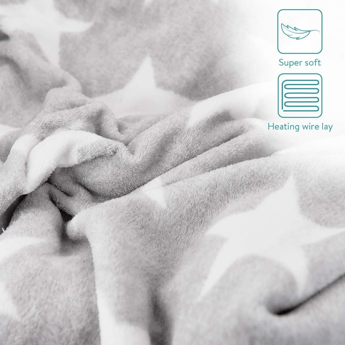 Electric Heated Throw Blanket Star Design 3 Heat Auto Off Washable 180x130 - Kwikley