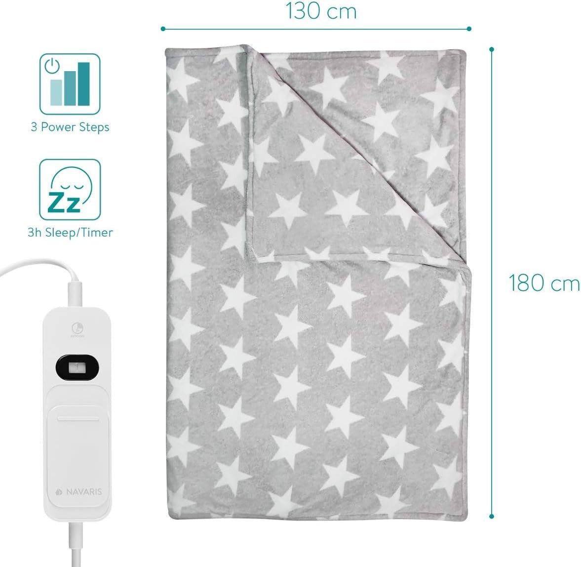 Electric Heated Throw Blanket Star Design 3 Heat Auto Off Washable 180x130 - Kwikley