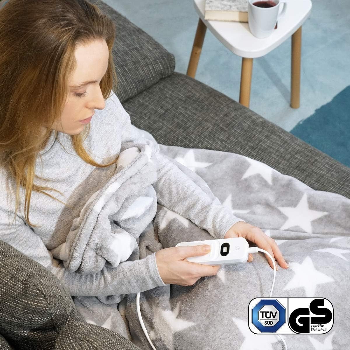 Electric Heated Throw Blanket Star Design 3 Heat Auto Off Washable 180x130 - Kwikley