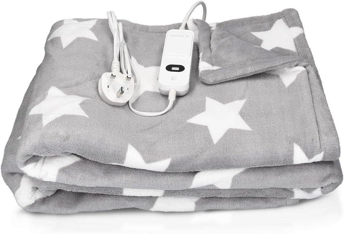 Electric Heated Throw Blanket Star Design 3 Heat Auto Off Washable 180x130 - Kwikley