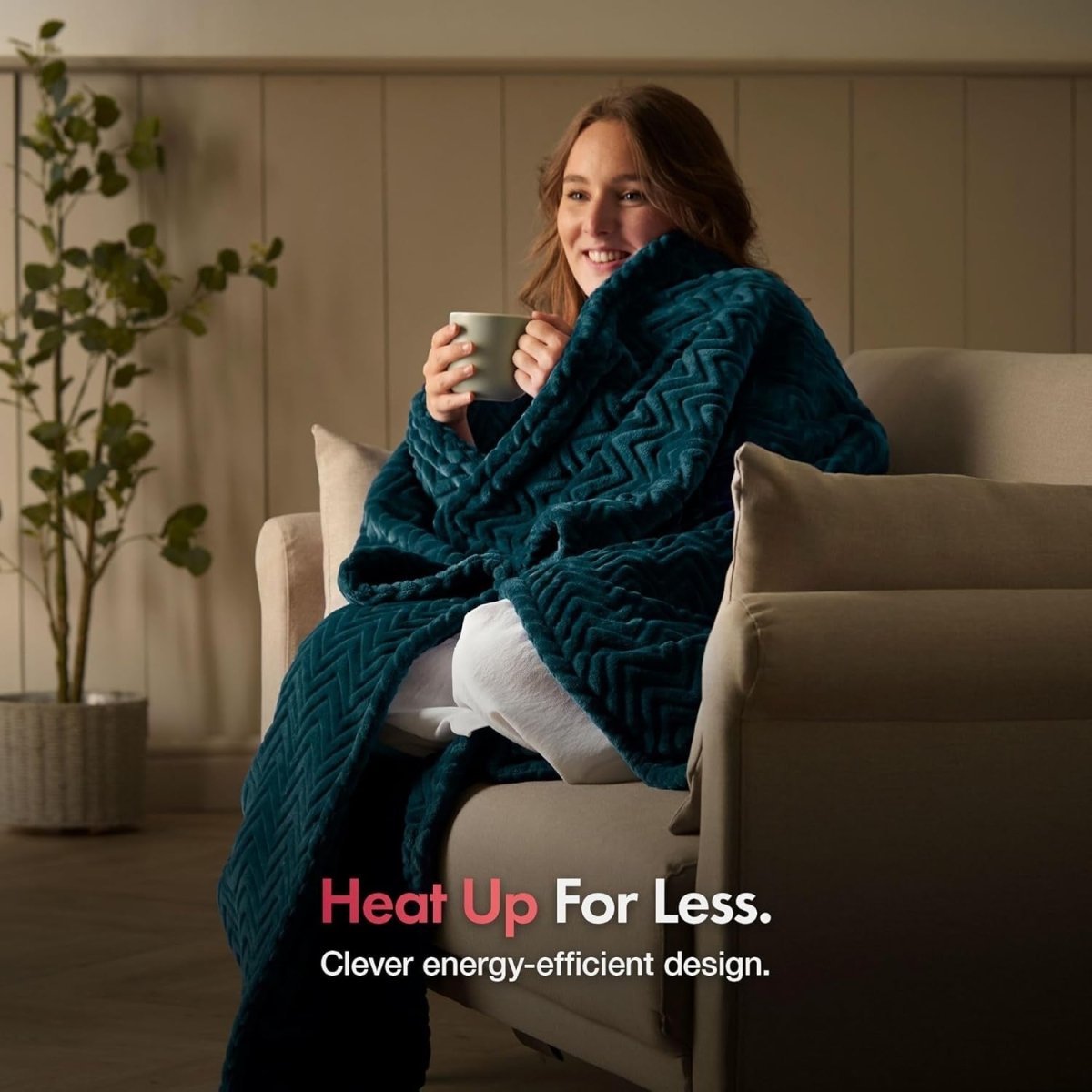 Electric Heated Throw Blanket Teal 160x130cm Soft Fleece 9 Heat Timer - Kwikley