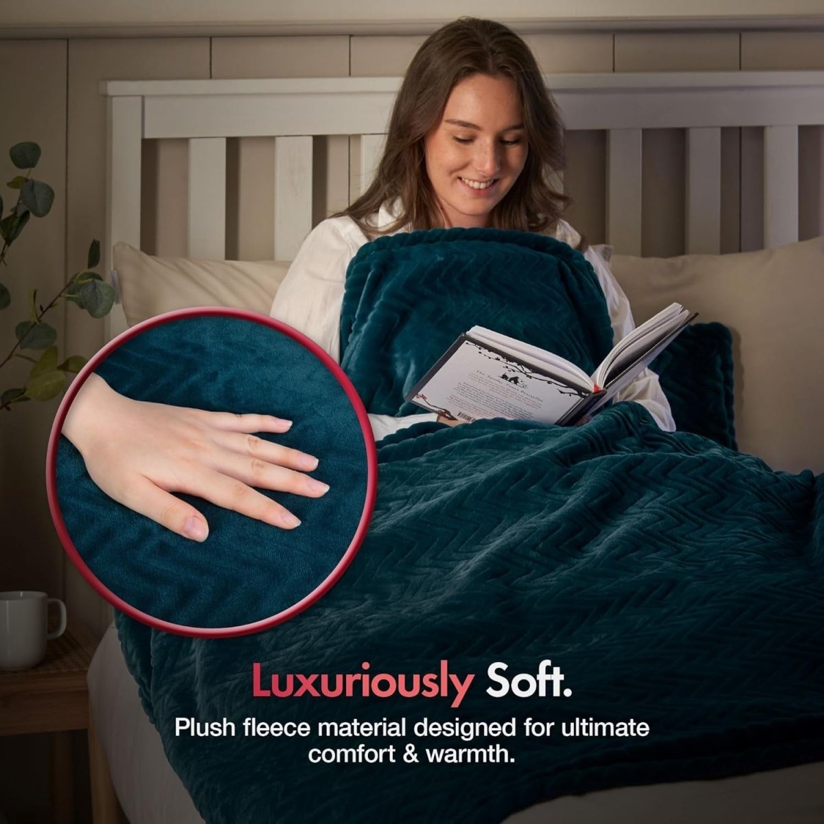 Electric Heated Throw Blanket Teal 160x130cm Soft Fleece 9 Heat Timer - Kwikley