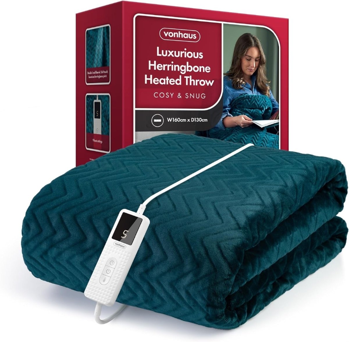 Electric Heated Throw Blanket Teal 160x130cm Soft Fleece 9 Heat Timer - Kwikley