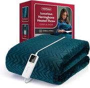 Electric Heated Throw Blanket Teal 160x130cm Soft Fleece 9 Heat Timer - Kwikley