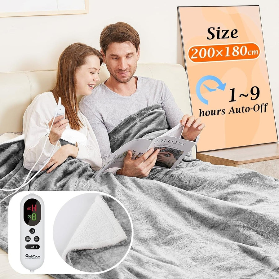 Electric Heated Throw Blanket XXL Fast Heat 10 Levels Sherpa 200x180cm - Kwikley