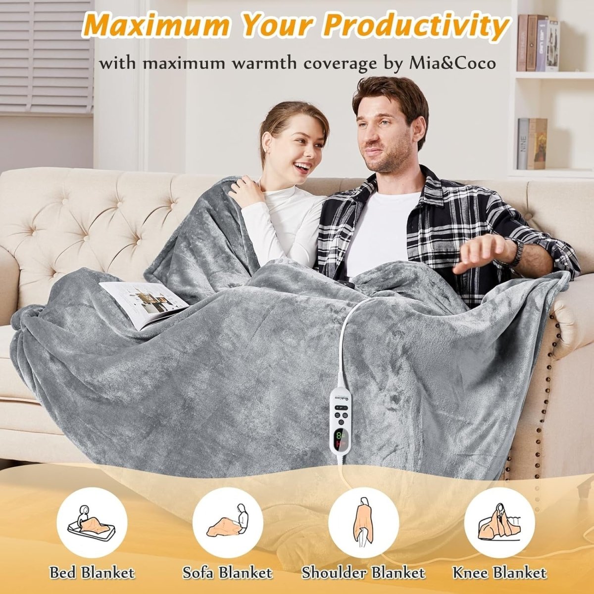 Electric Heated Throw Blanket XXL Fast Heat 10 Levels Sherpa 200x180cm - Kwikley