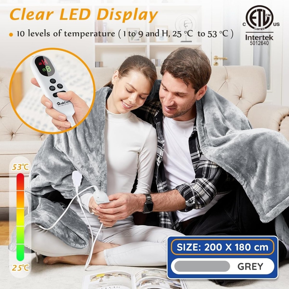 Electric Heated Throw Blanket XXL Fast Heat 10 Levels Sherpa 200x180cm - Kwikley
