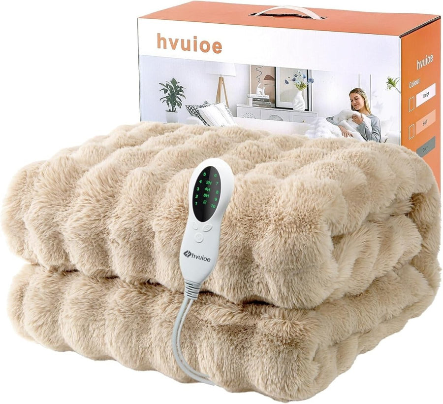 Electric Heated Throw Buff Blanket 160x130cm Faux Fur Fast Heat Auto Shut Off - Kwikley