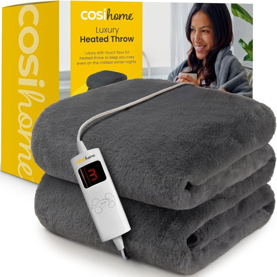 Electric Heated Throw Faux Fur 9 Heat Levels Timer Remote Washable 160x130cm - Kwikley