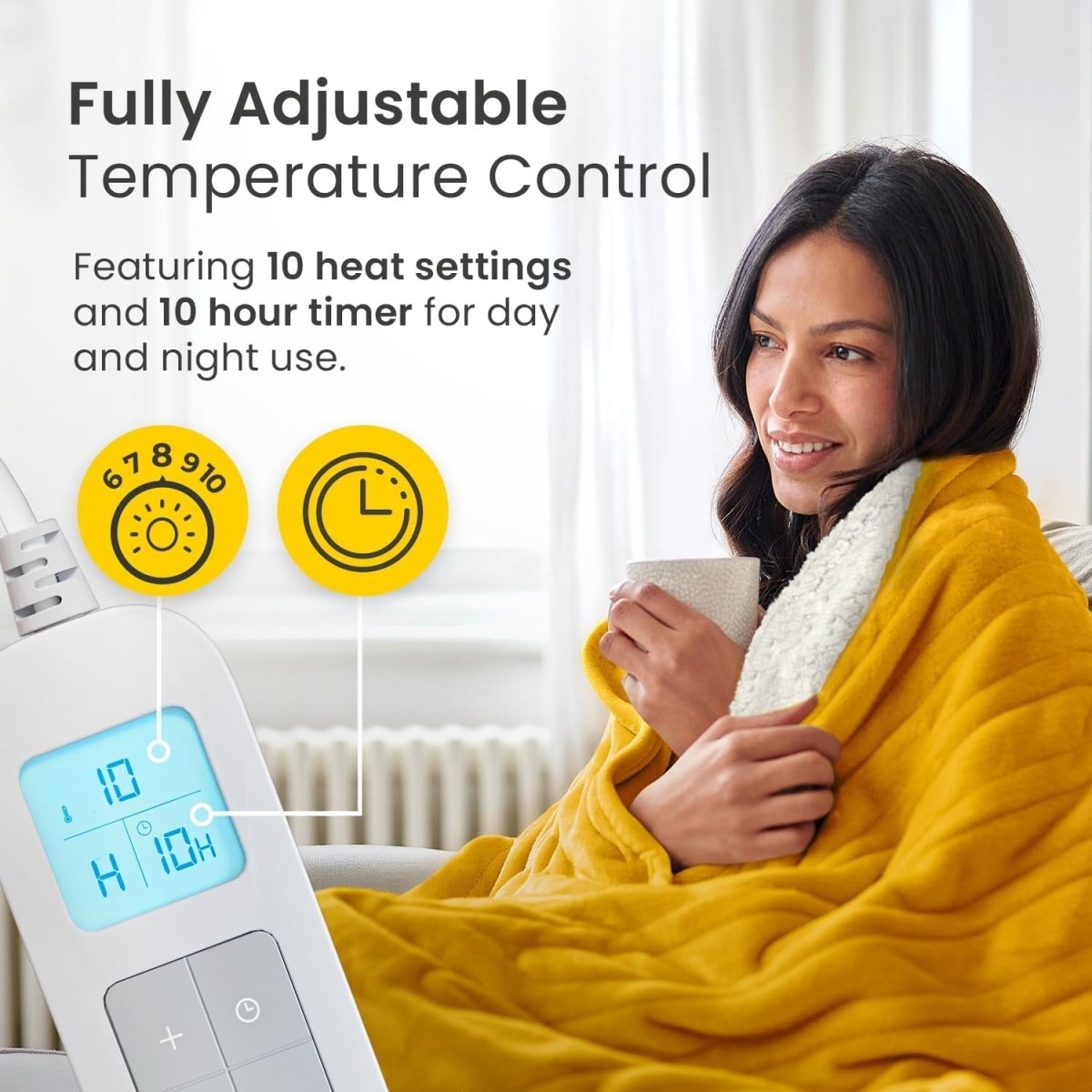 Electric Heated Throw Must Blanket 160x130cm Fleece Sherpa Remote Timer Washable - Kwikley