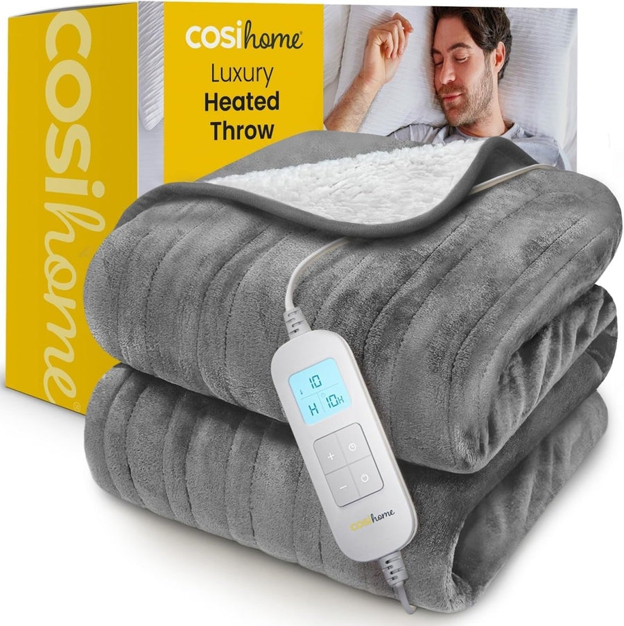 Electric Heated Throw Sherpa Fleece 10 Heat Levels Remote Timer Washable 160x130 - Kwikley