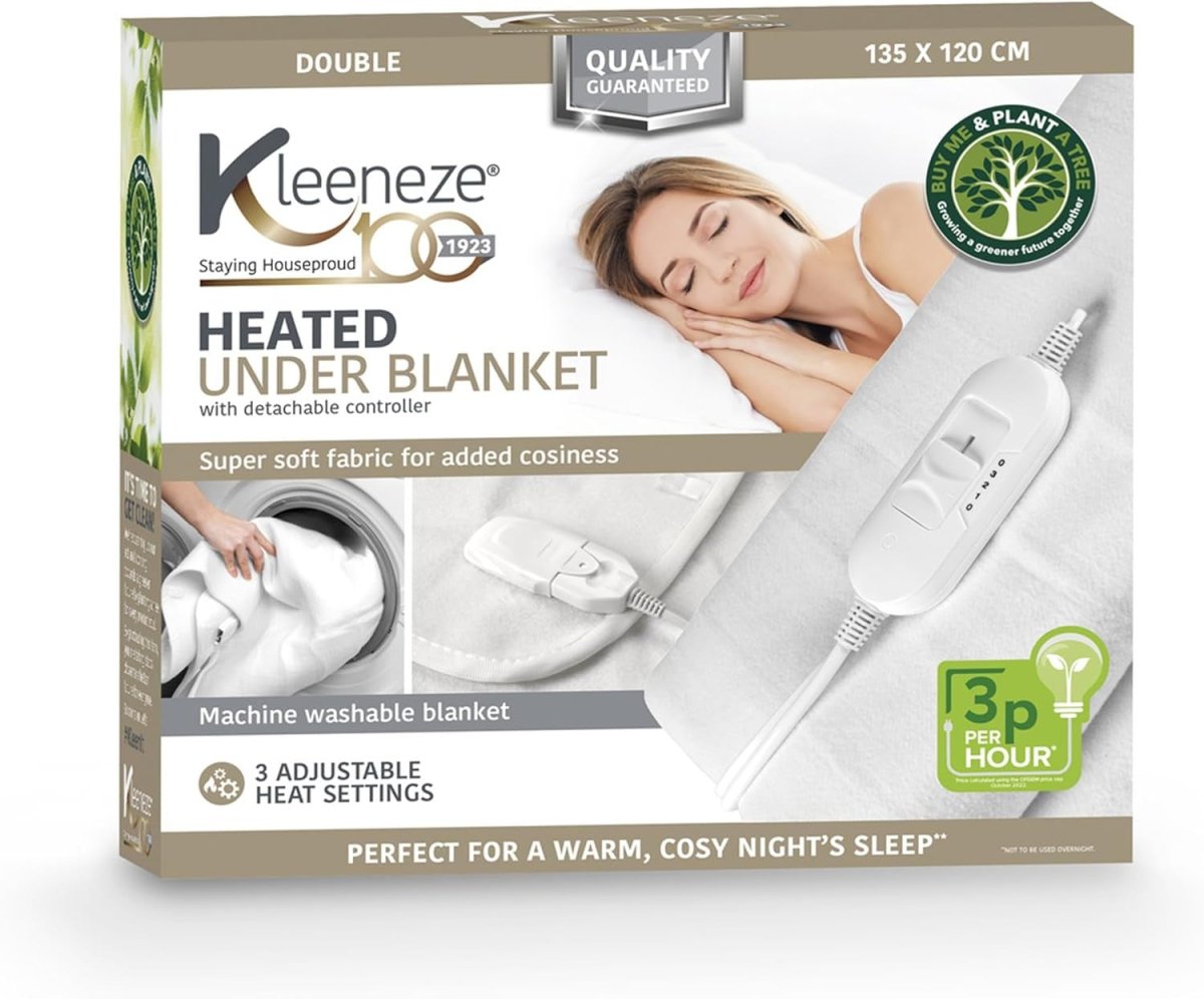 Electric Heated Underblanket Double Bed 3 Heat Settings Washable 135x120cm - Kwikley