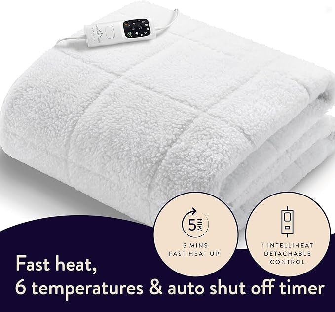Electric Heated Underblanket Double Sherpa Fast Heat Timer Washable - Kwikley