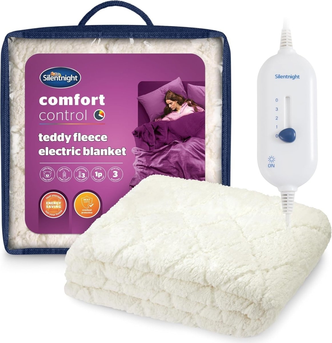 Electric Heated Underblanket King Teddy Fleece 3 Heat Levels Washable Safe - Kwikley