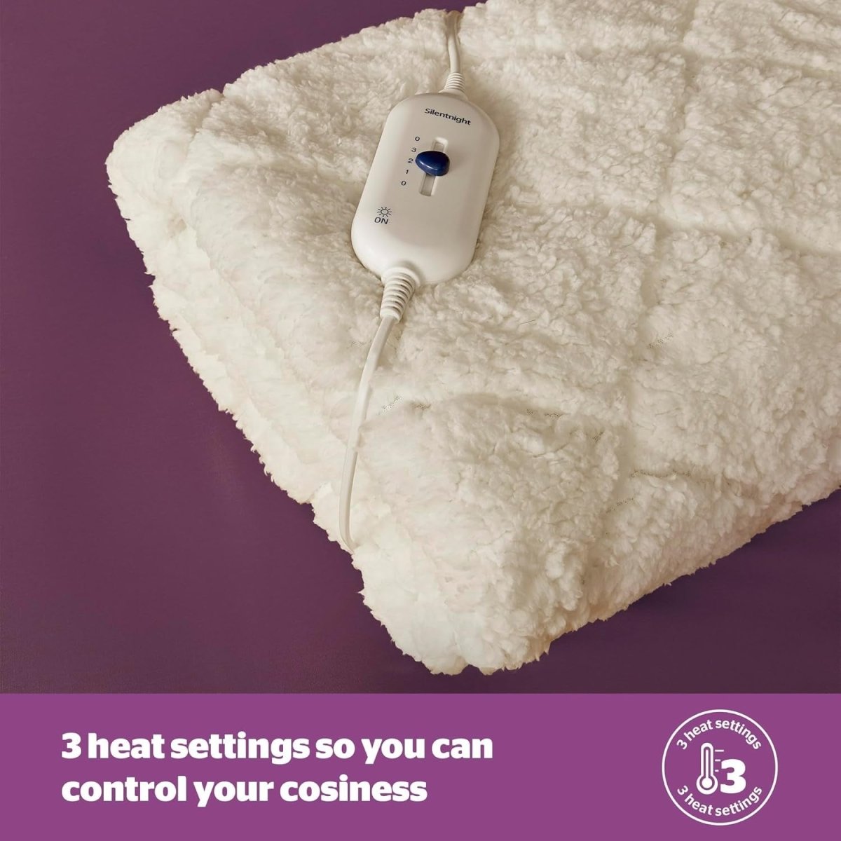 Electric Heated Underblanket Single Teddy Fleece 3 Heat Levels Washable Safe - Kwikley