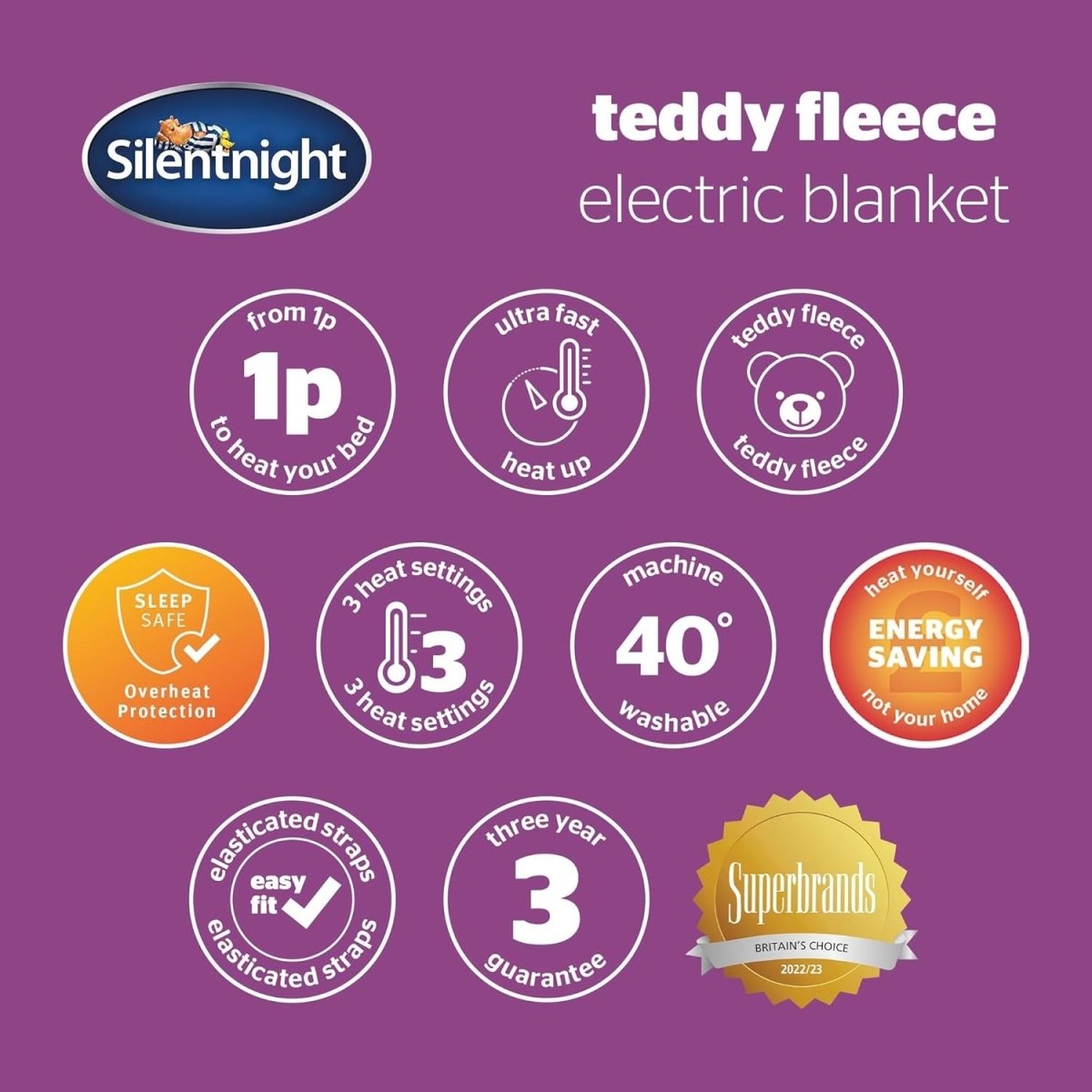 Electric Heated Underblanket Single Teddy Fleece 3 Heat Levels Washable Safe - Kwikley