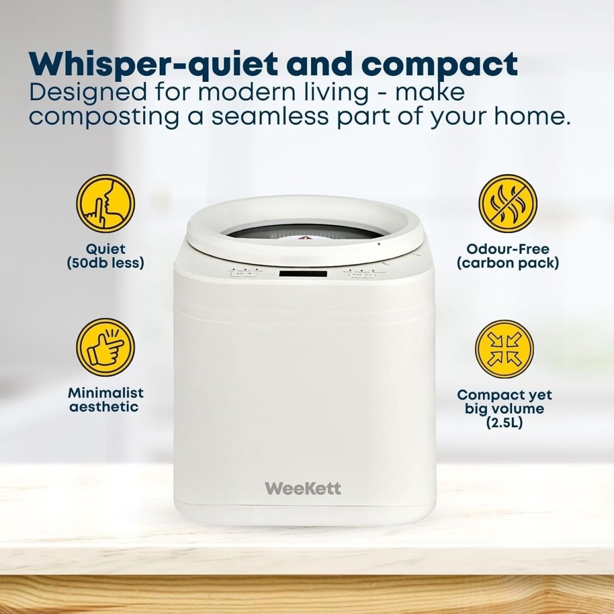 Electric Kitchen Composter 2.5L Food Waste Bin Odour - Free 3 Modes - Kwikley