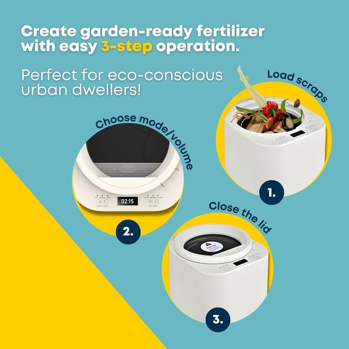 Electric Kitchen Composter 2.5L Food Waste Bin Odour - Free 3 Modes - Kwikley