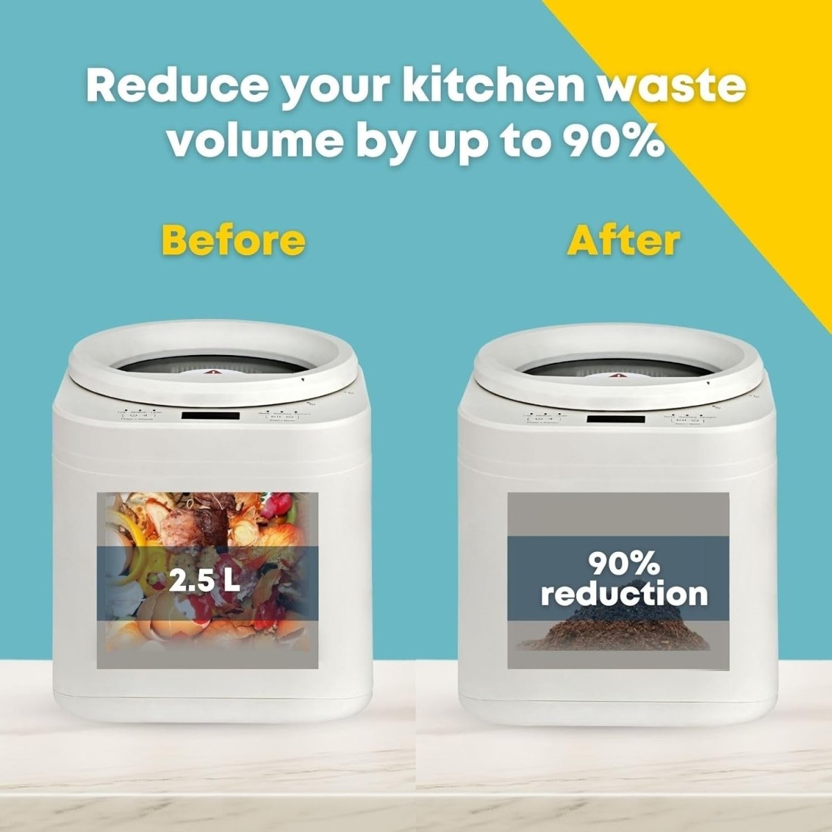 Electric Kitchen Composter 2.5L Food Waste Bin Odour - Free 3 Modes - Kwikley