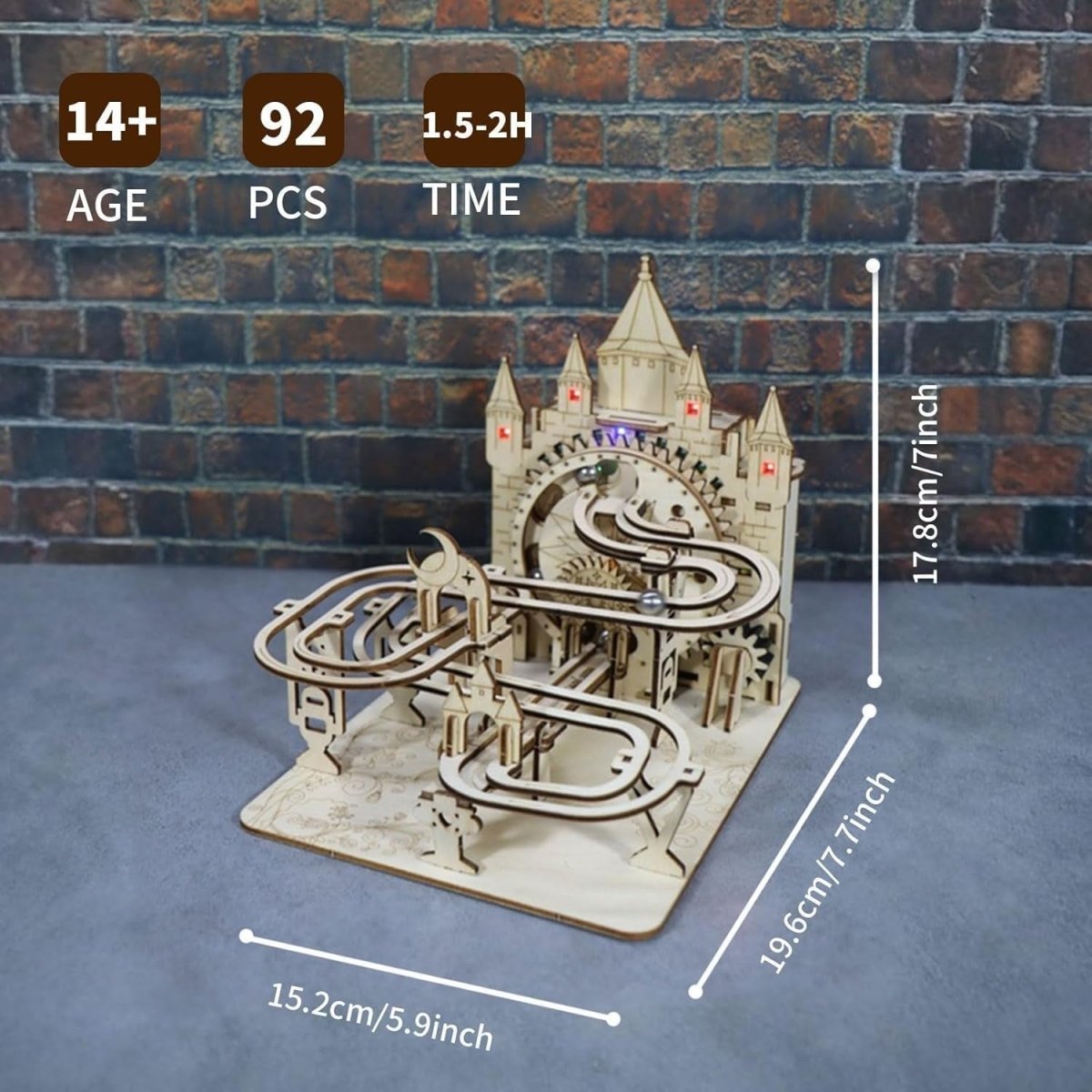 Electric Marble Run 3D Wooden Puzzle LED Castle Model DIY Kit - Kwikley