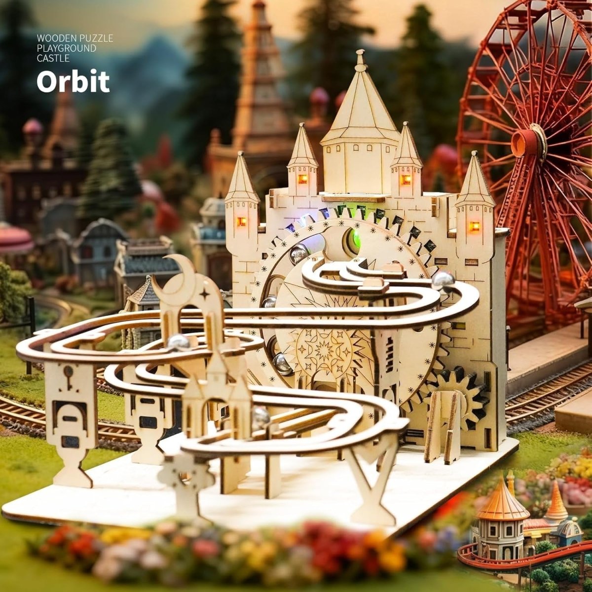 Electric Marble Run 3D Wooden Puzzle LED Castle Model DIY Kit - Kwikley