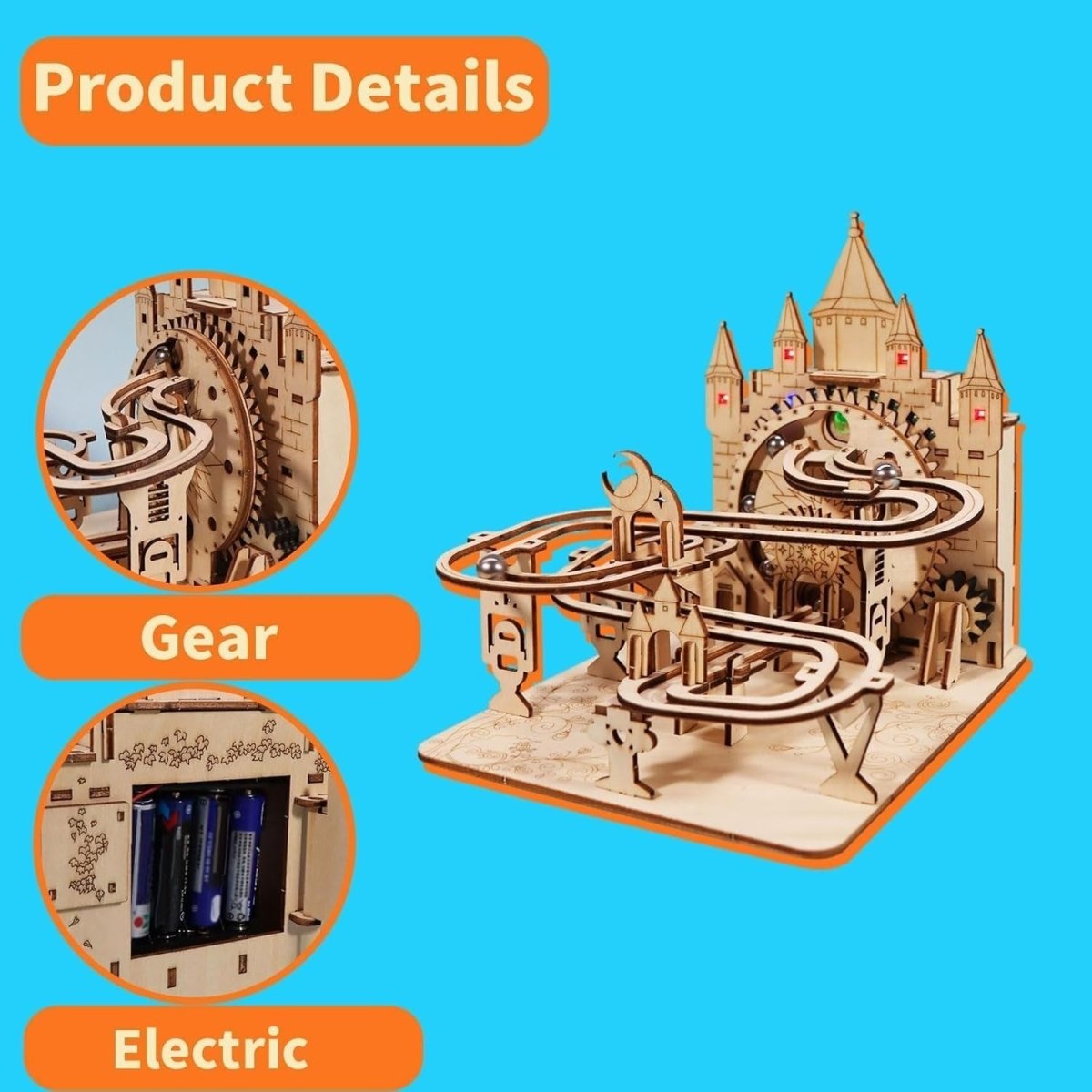 Electric Marble Run 3D Wooden Puzzle LED Castle Model DIY Kit - Kwikley