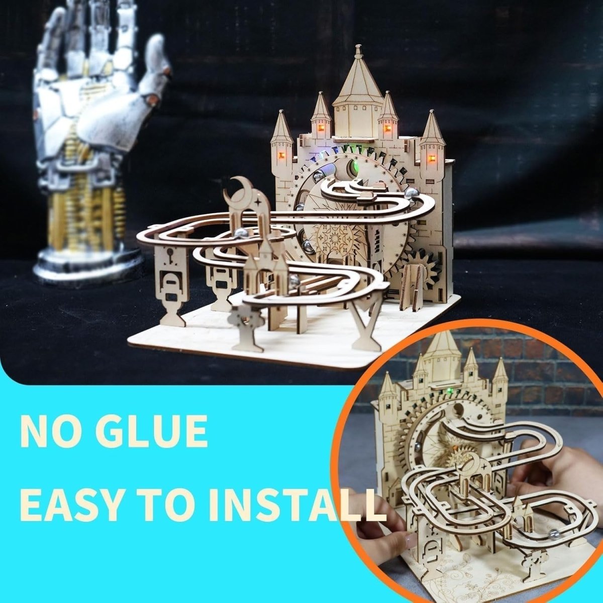 Electric Marble Run 3D Wooden Puzzle LED Castle Model DIY Kit - Kwikley