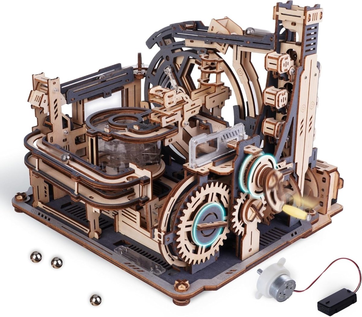 Electric Marble Run 3D Wooden Puzzle Model Kit Night City Building Gift - Kwikley