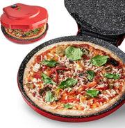 Electric Pizza Maker 1450W 12" Ceramic Crust Cooker, Non - Stick, Red, Fast - Kwikley
