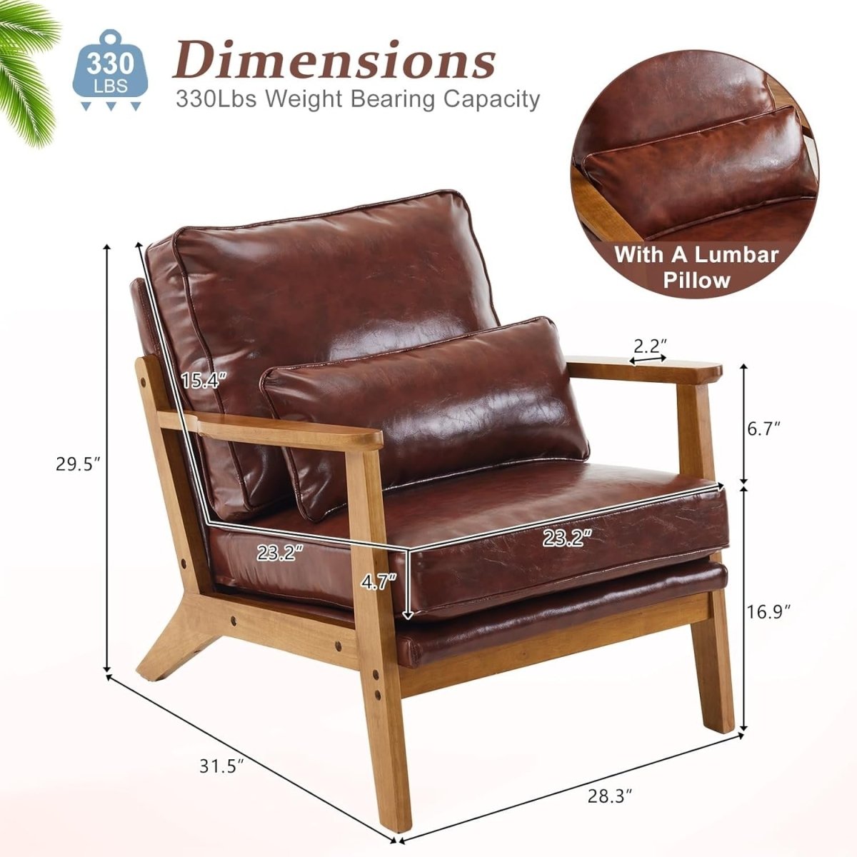Elegant Brown Leather Accent Chair – Solid Wood Lounge Armchair - Kwikley