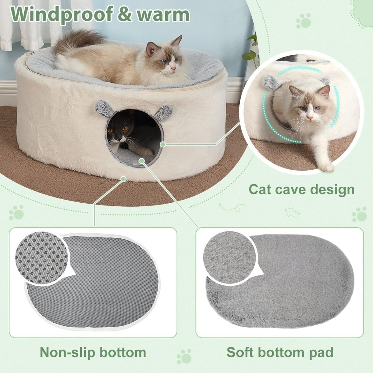 Elevated Cat Bed Enclosed Kitty House Raised Hammock Washable Cover - Kwikley
