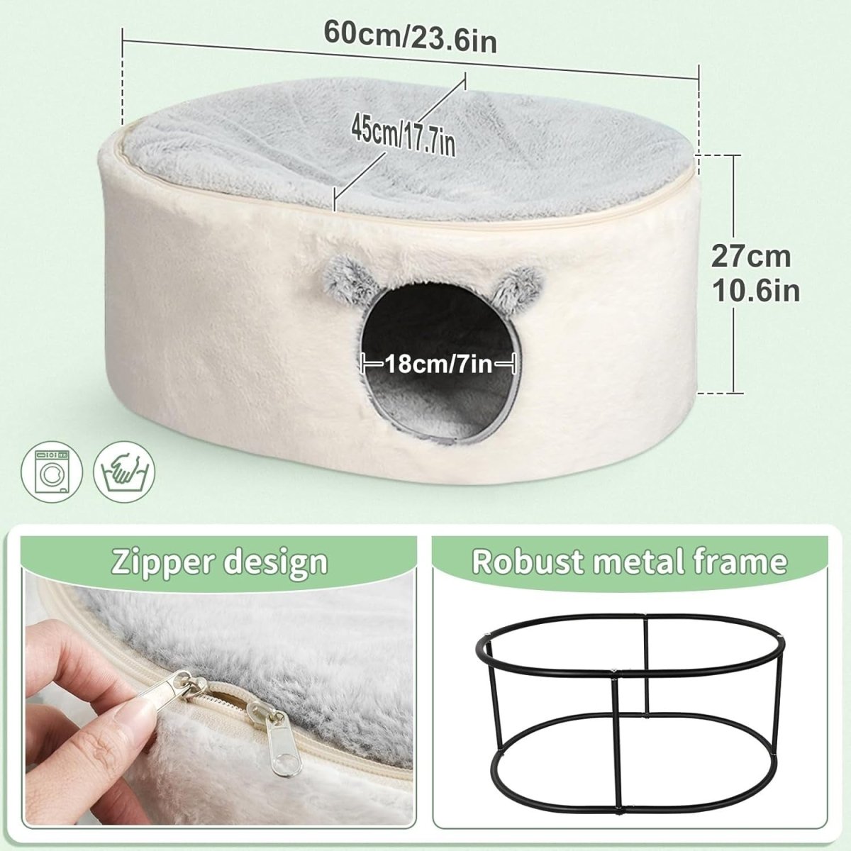 Elevated Cat Bed Enclosed Kitty House Raised Hammock Washable Cover - Kwikley