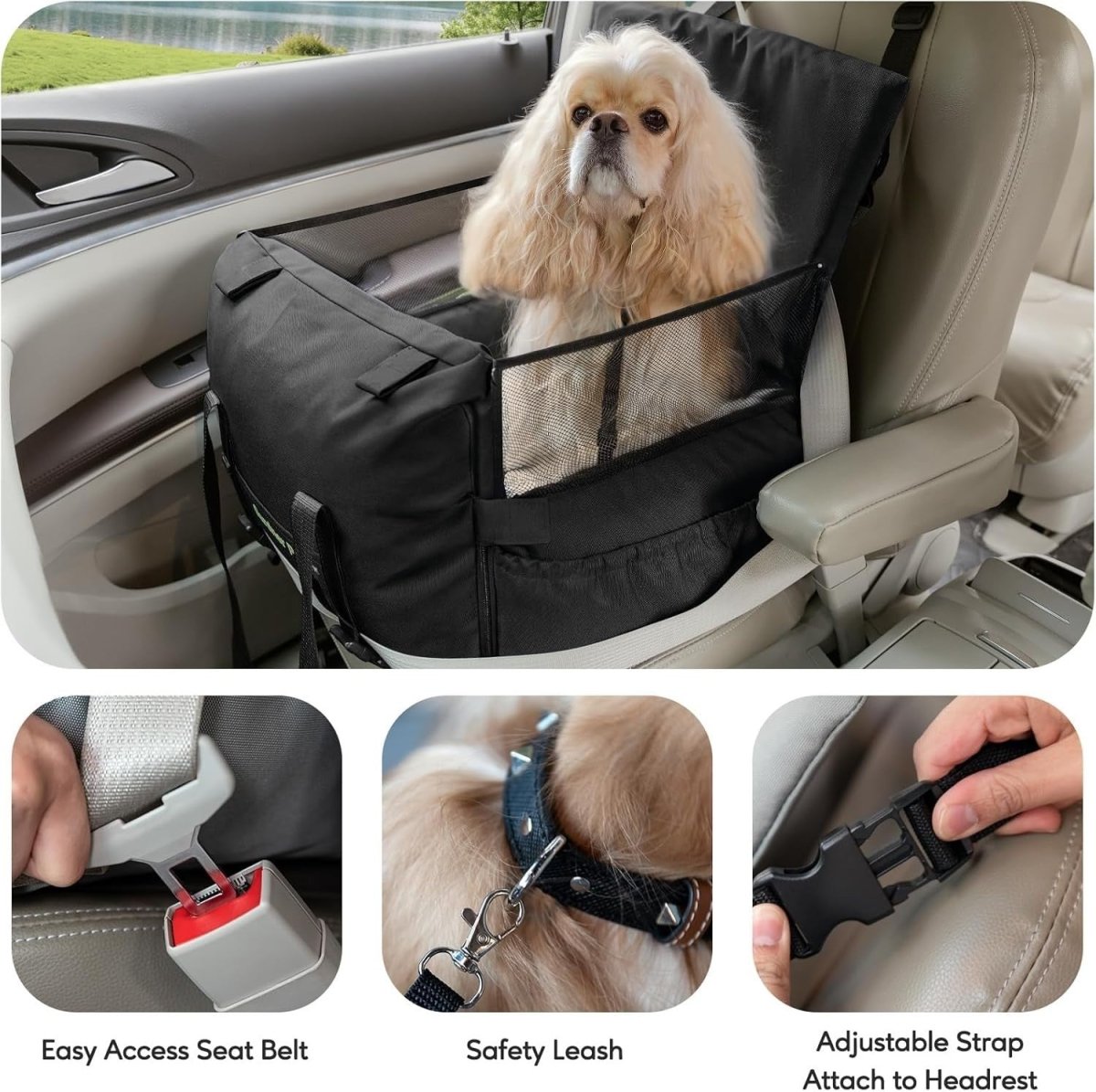 Elevated Dog Booster Car Seat 3 in 1 Travel Bed Washable 14kg - Kwikley