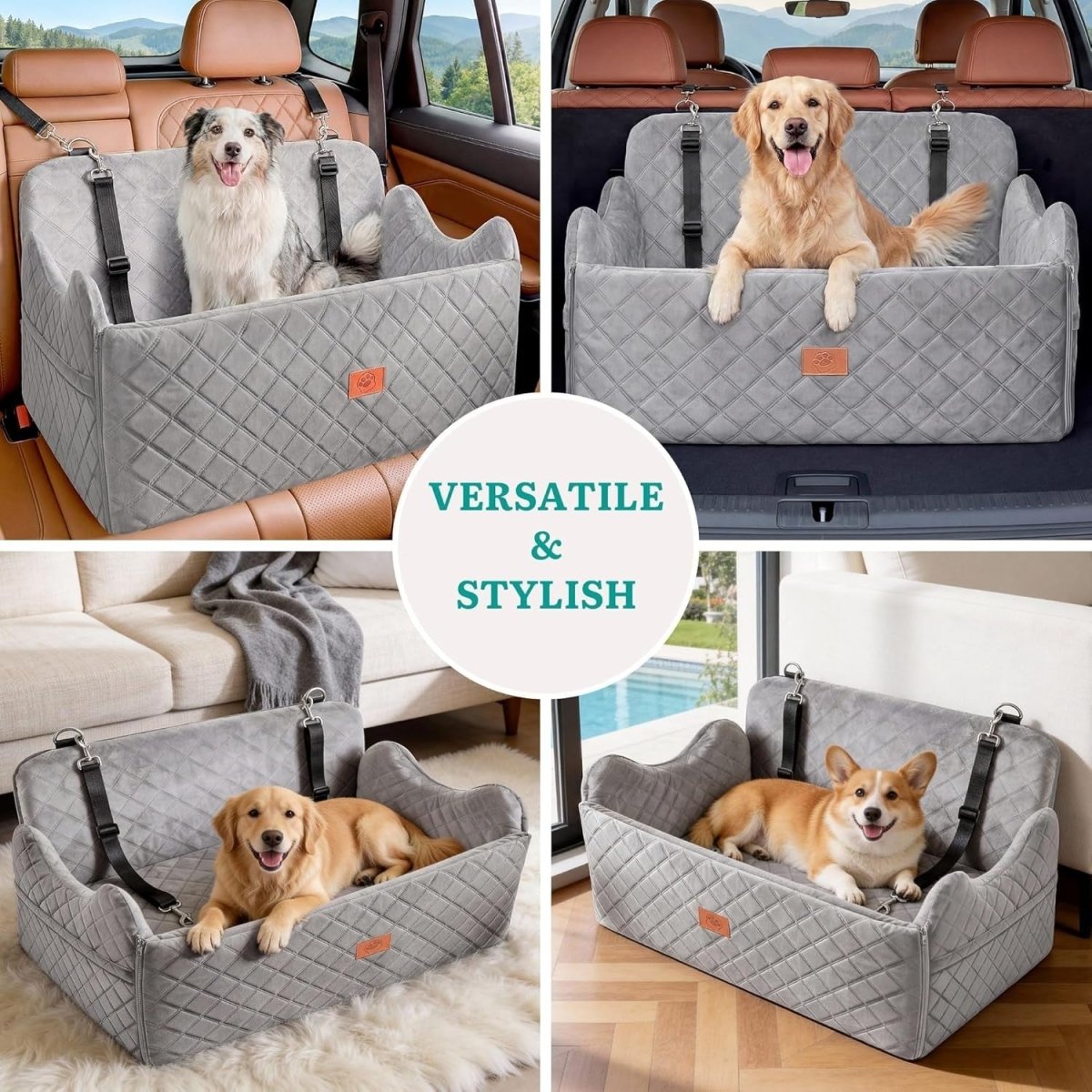 Elevated Dog Car Seat 55lb Travel Bed Memory Foam Washable Booster - Kwikley