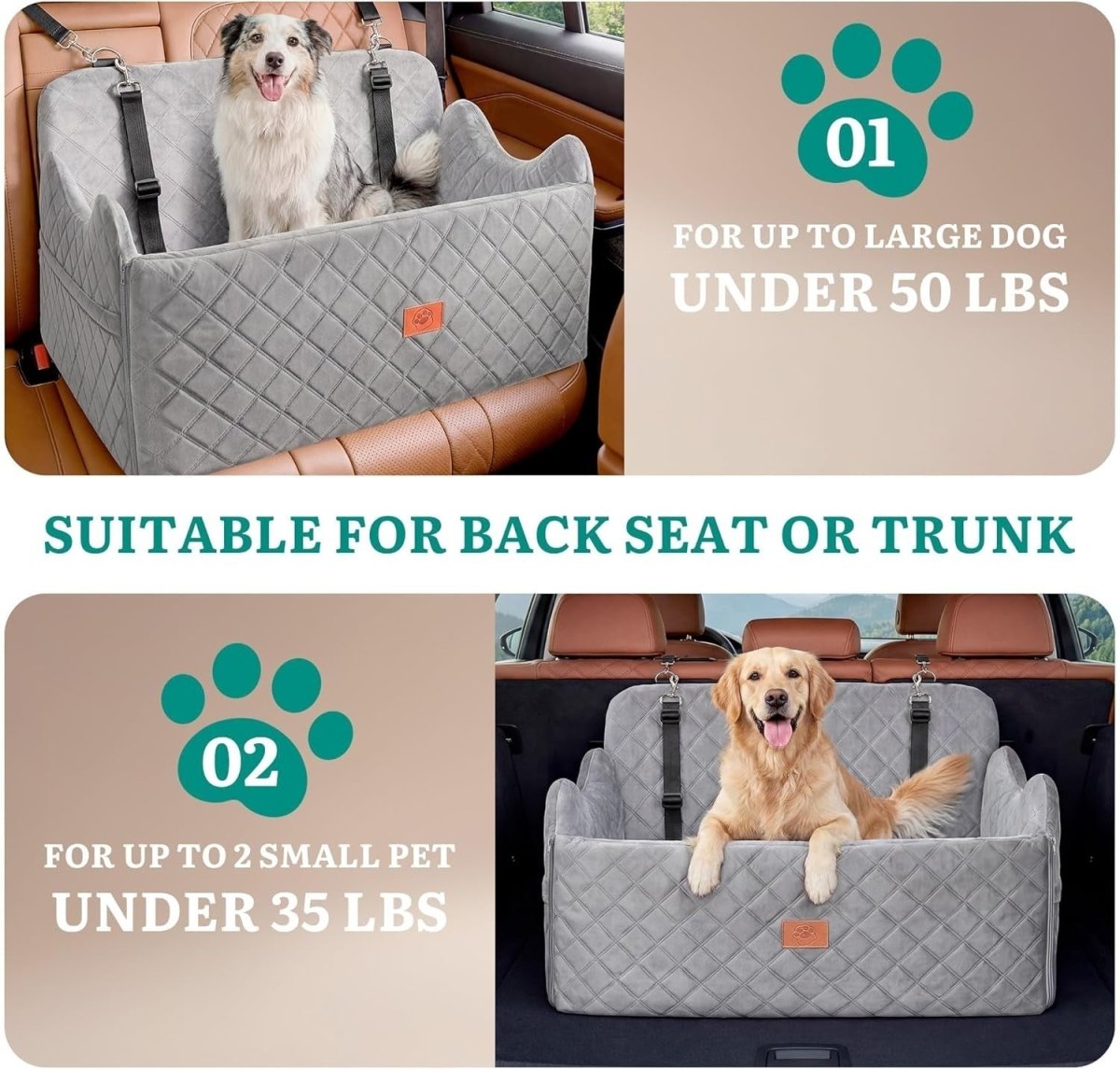 Elevated Dog Car Seat 55lb Travel Bed Memory Foam Washable Booster - Kwikley