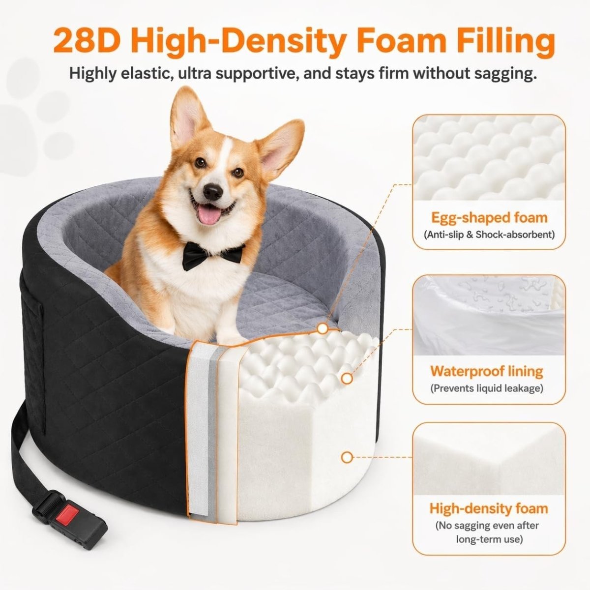 Elevated Dog Car Seat Memory Foam Booster Bed Safety Belt Pet Travel - Kwikley