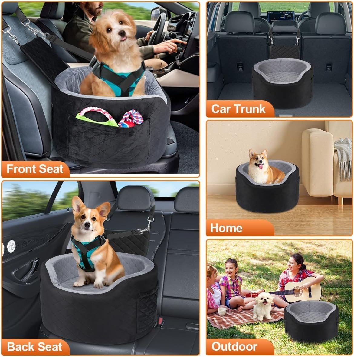 Elevated Dog Car Seat Memory Foam Booster Bed Safety Belt Pet Travel - Kwikley
