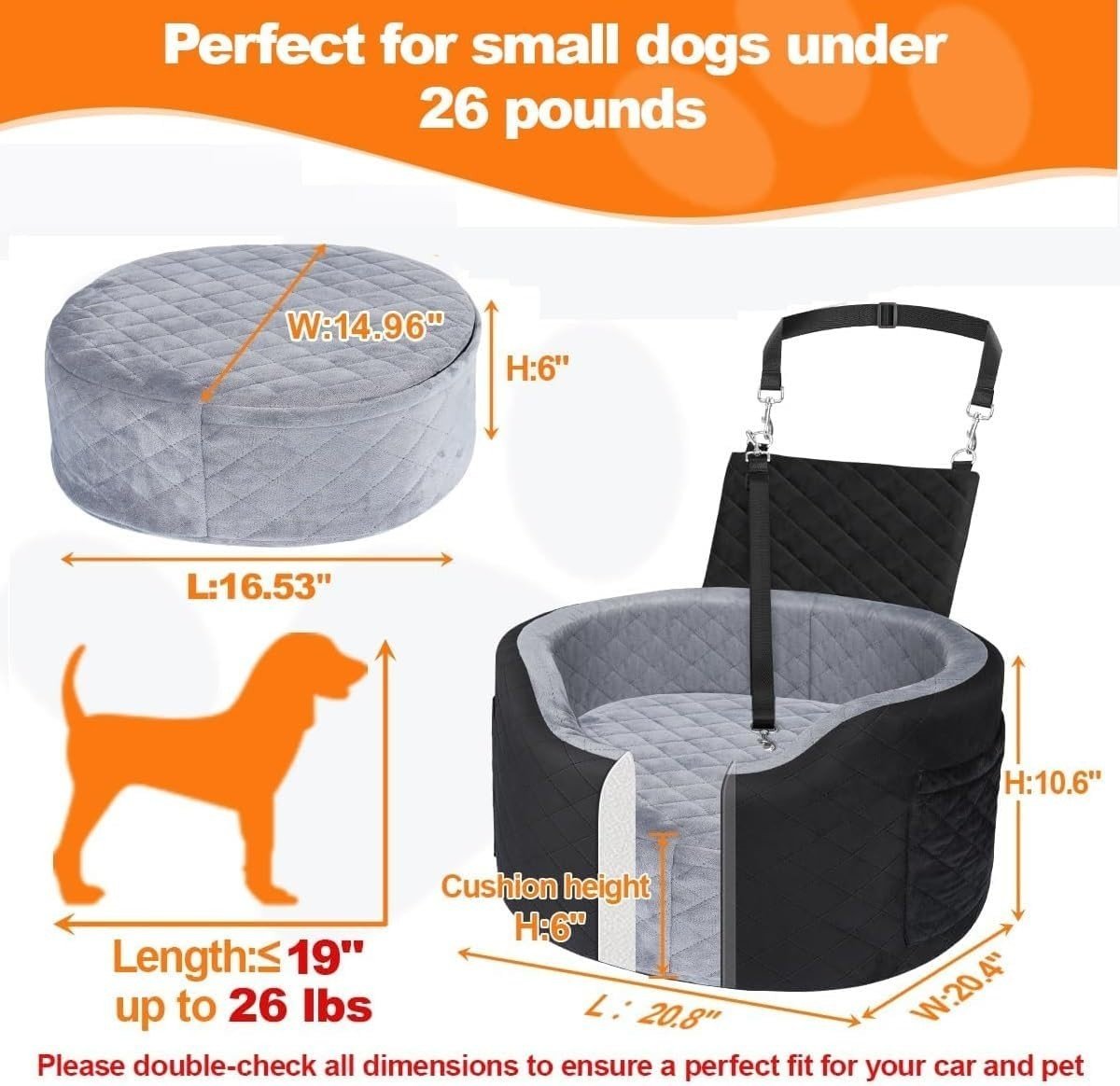 Elevated Dog Car Seat Memory Foam Booster Bed Safety Belt Pet Travel - Kwikley