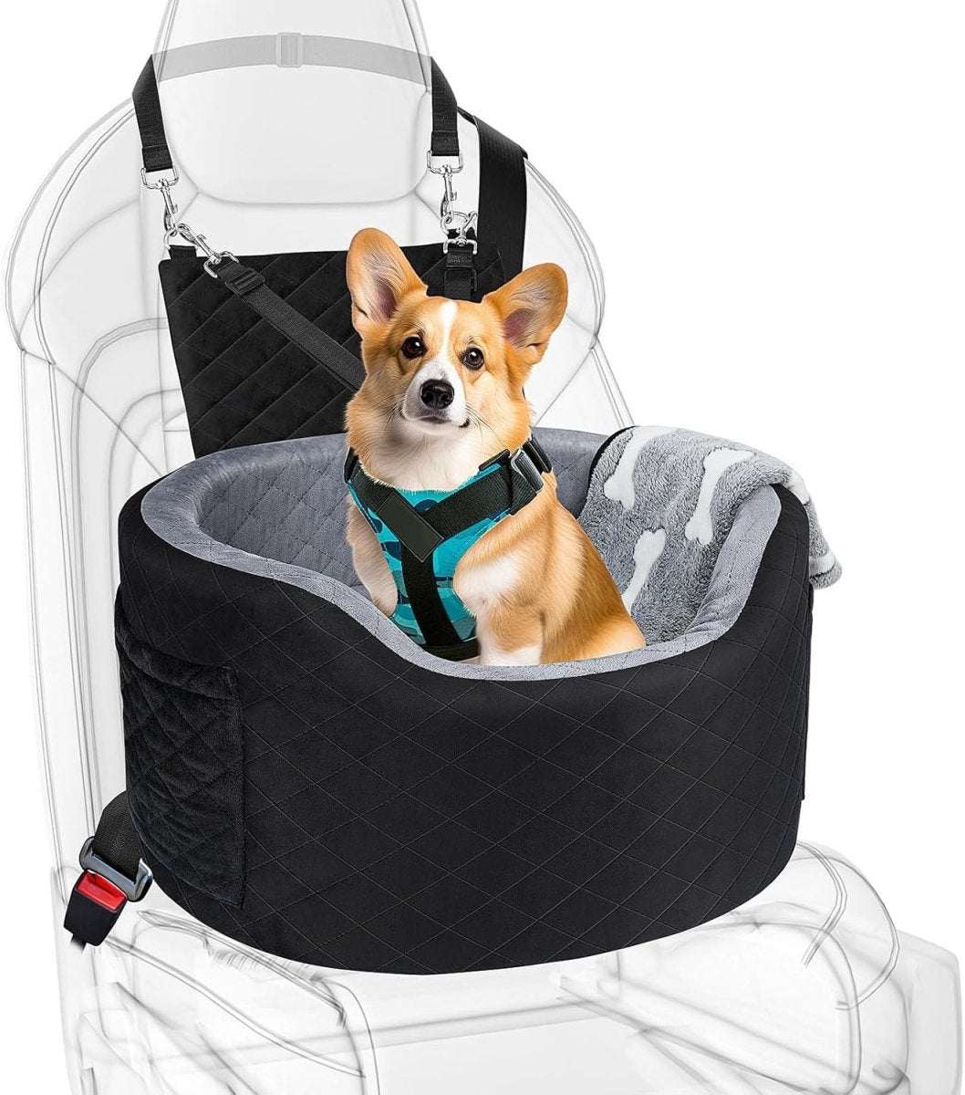 Elevated Dog Car Seat Memory Foam Booster Bed Safety Belt Pet Travel - Kwikley