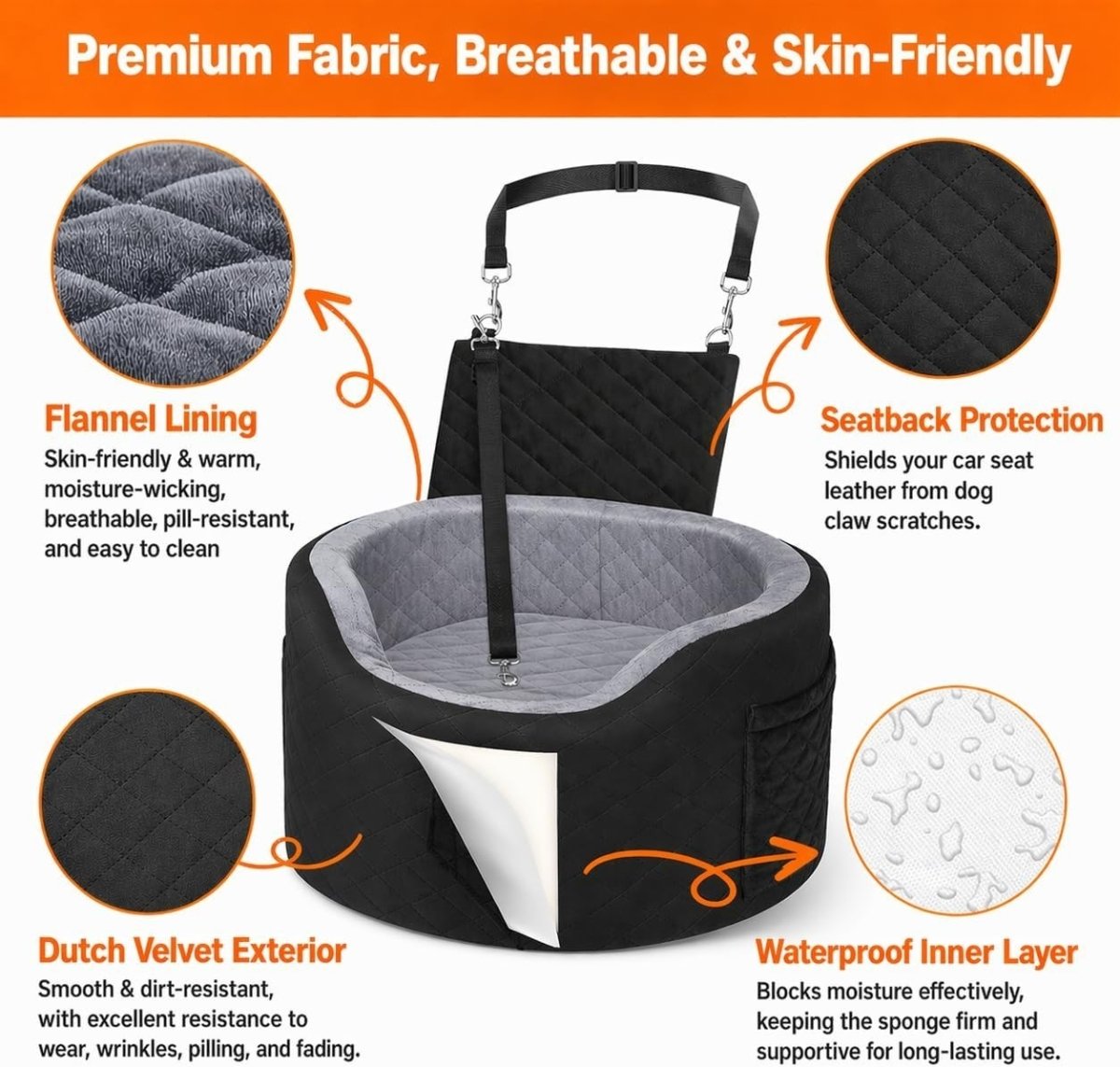 Elevated Dog Car Seat Memory Foam Booster Bed Safety Belt Pet Travel - Kwikley
