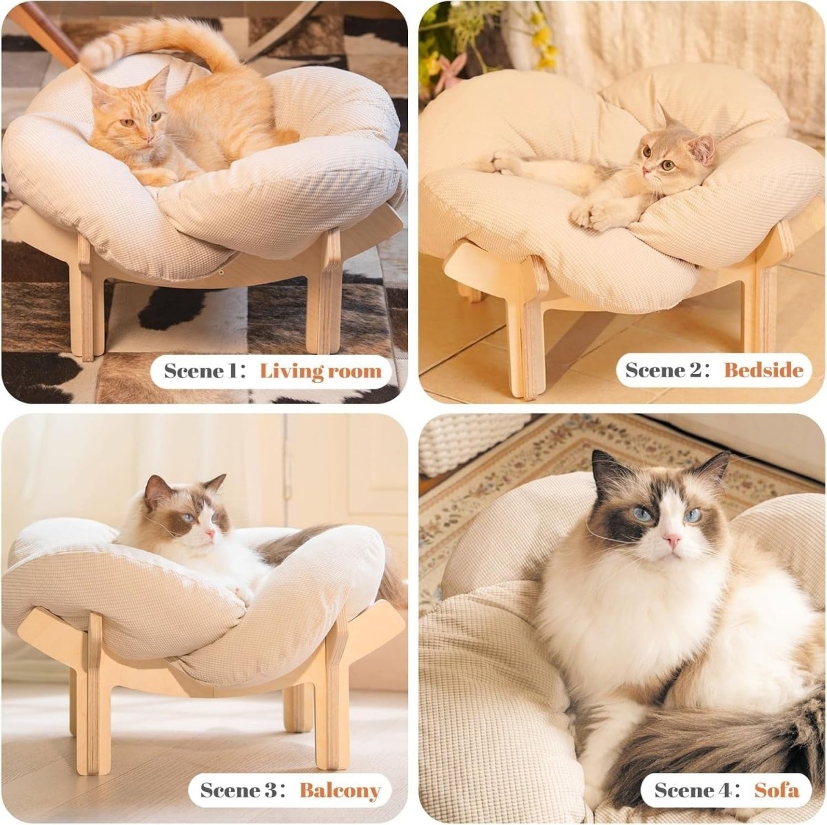 Elevated Flower Cat Bed 55cm Stylish Cat Sofa Chair Soft Cushion - Kwikley