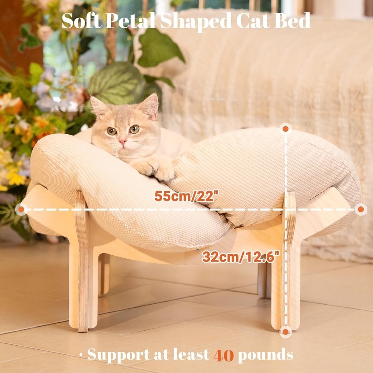 Elevated Flower Cat Bed 55cm Stylish Cat Sofa Chair Soft Cushion - Kwikley