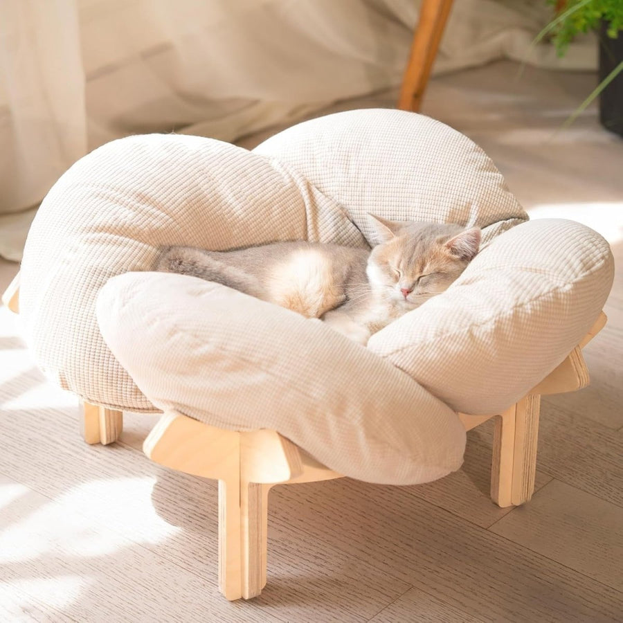 Elevated Flower Cat Bed 55cm Stylish Cat Sofa Chair Soft Cushion - Kwikley