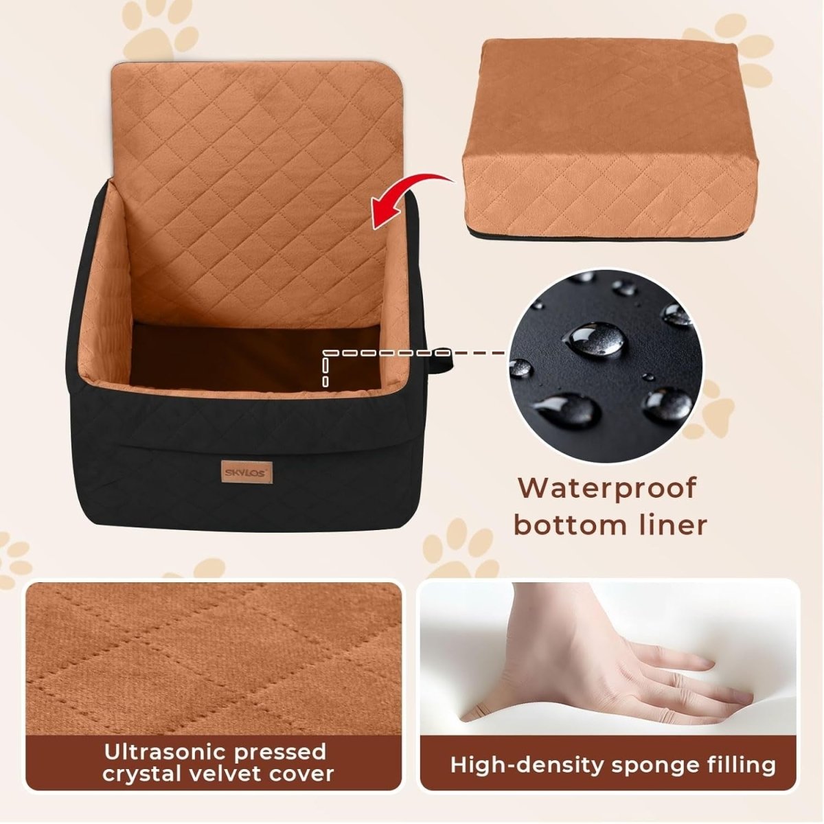 Elevated Puppy Car Seat Booster Bed Washable Travel Carrier Up to 16KG - Kwikley