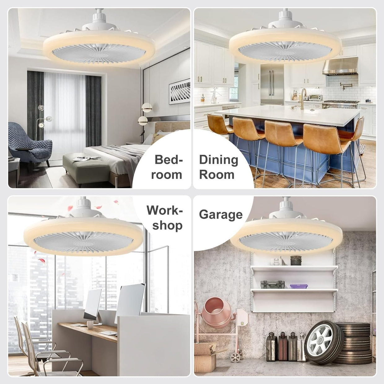 ELSMAOL LED Ceiling Fan with Lights, 30W, 3 Speeds, Dimmable, Remote - Kwikley