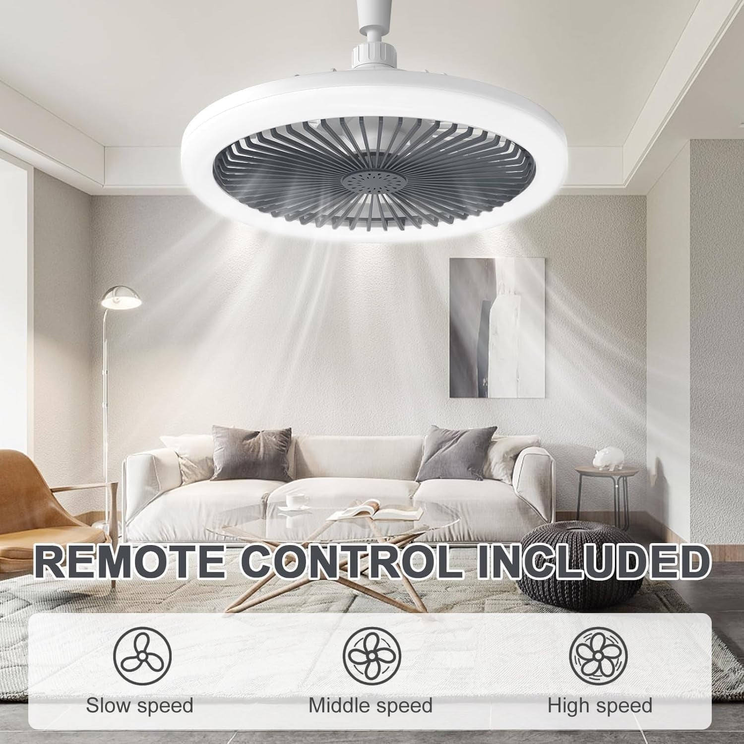 ELSMAOL LED Ceiling Fan with Lights, 30W, 3 Speeds, Dimmable, Remote - Kwikley