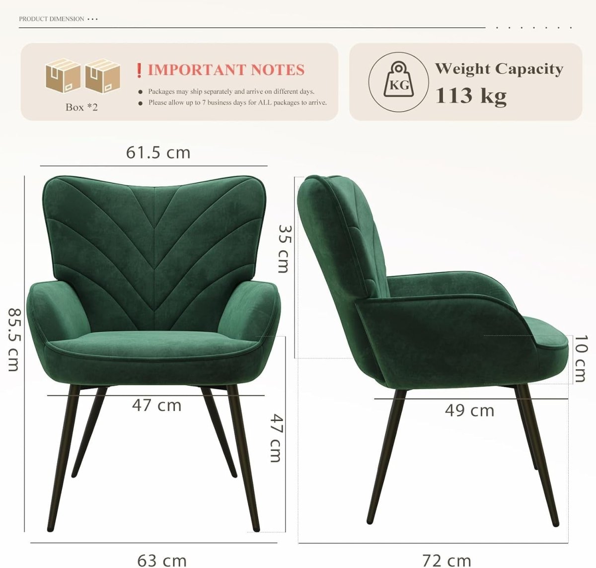Emerald Green Velvet Accent Chair Wide Seat Metal Legs - Kwikley