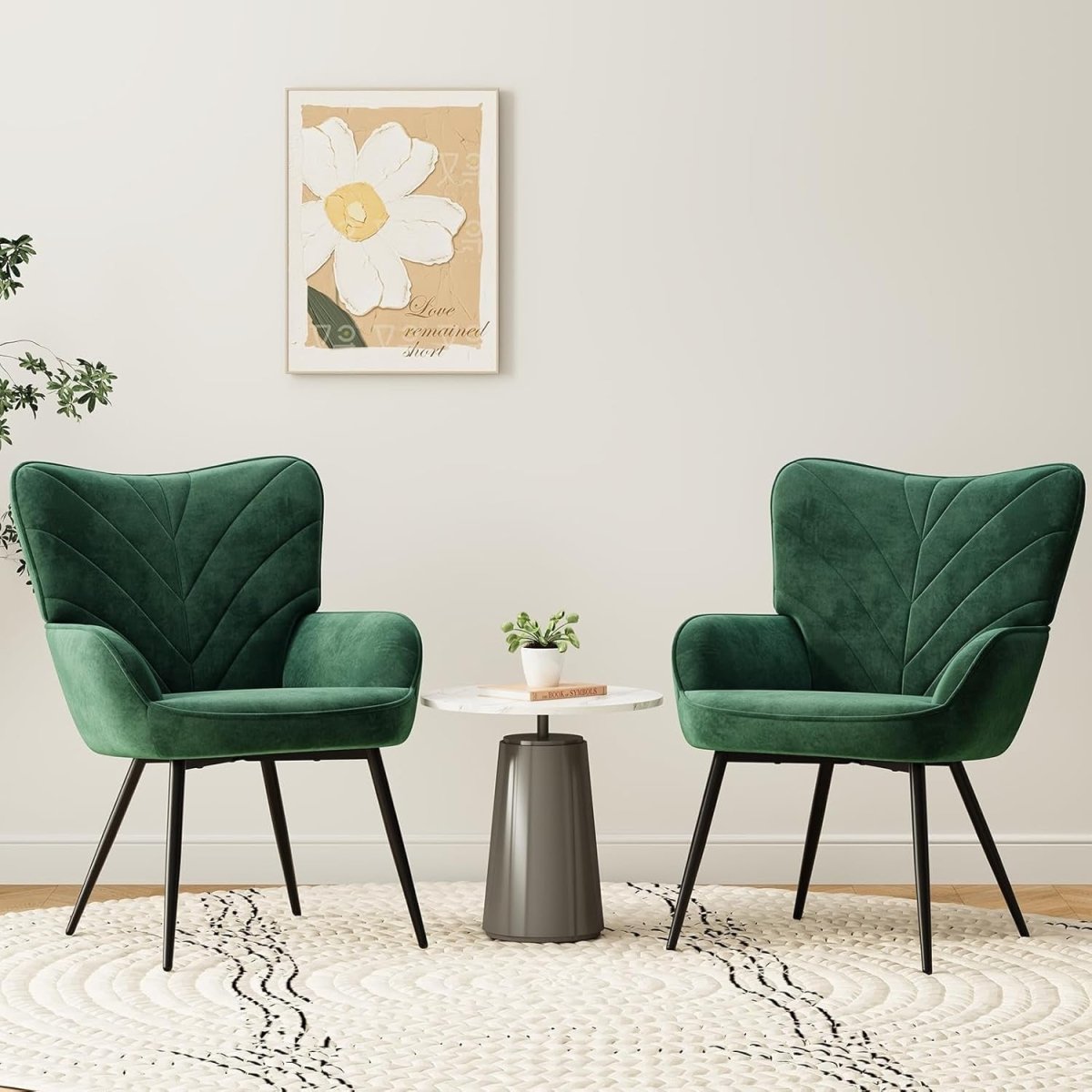 Emerald Green Velvet Accent Chair Wide Seat Metal Legs - Kwikley
