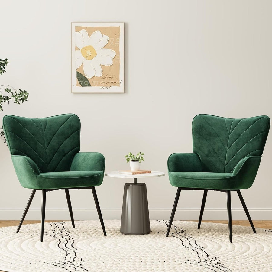 Emerald Green Velvet Accent Chair Wide Seat Metal Legs - Kwikley